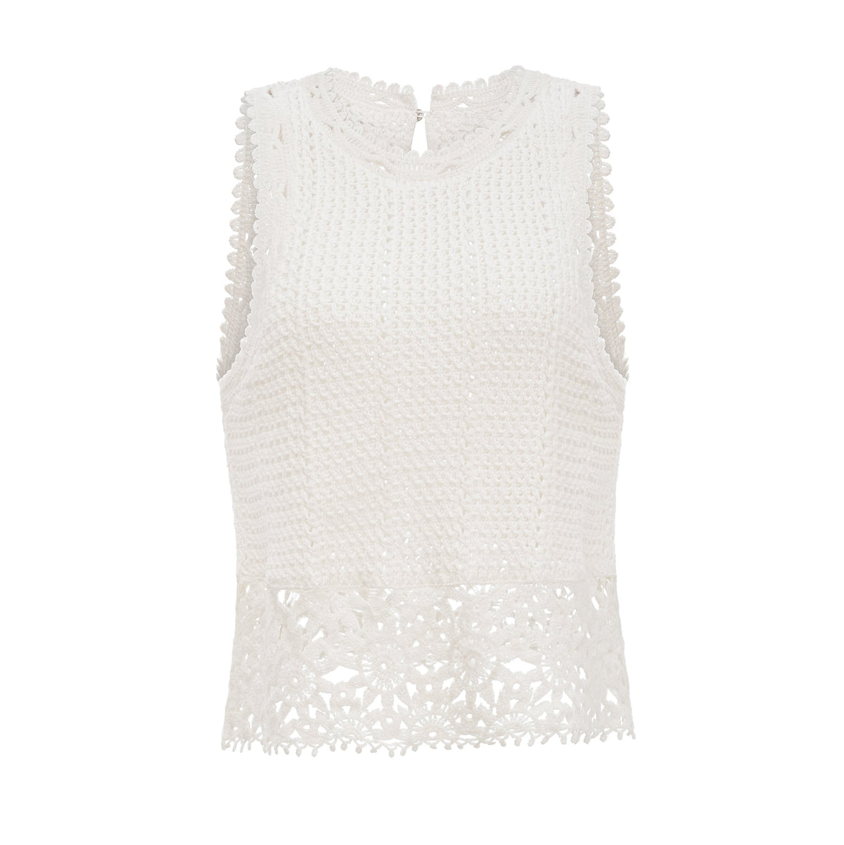 Gisèle White Floral Appliqué Crochet Knit Two-Piece Top and Shorts Set