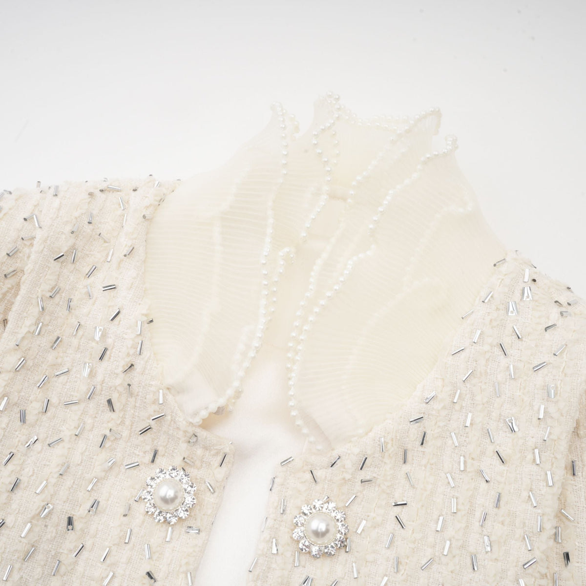Blanche white beaded ruffle cropped jacket (Final Sale-US Only)