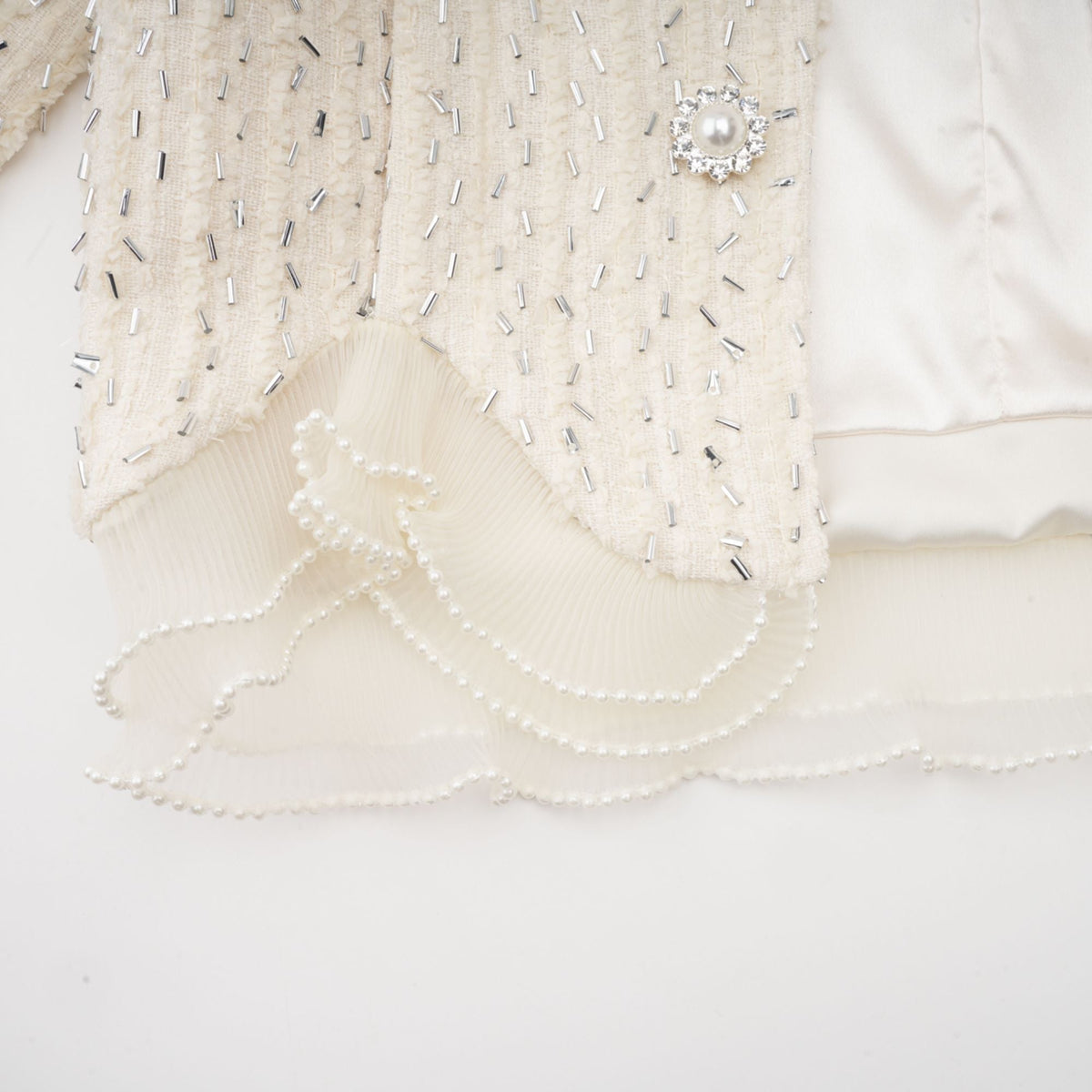 Blanche white beaded ruffle cropped jacket