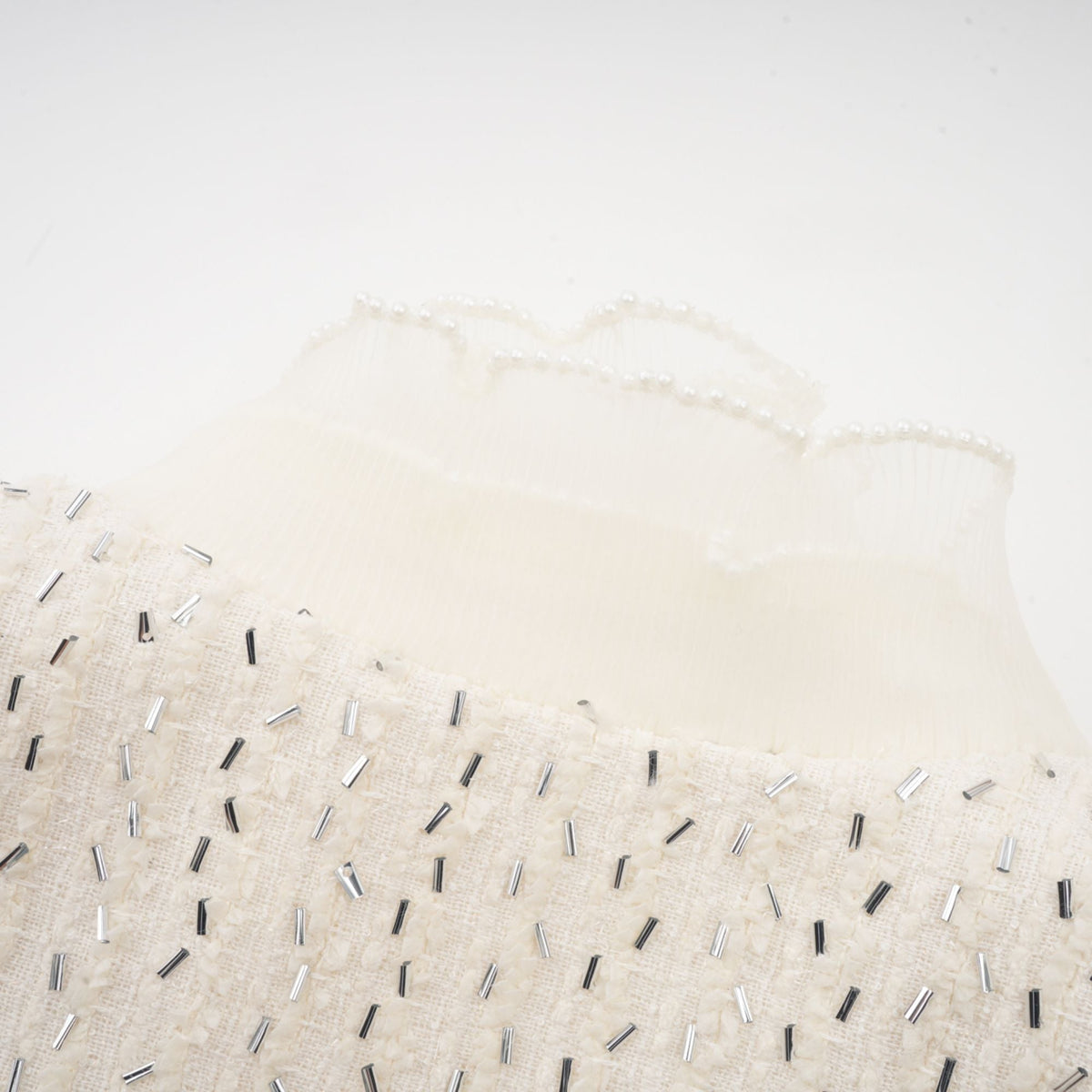 Blanche white beaded ruffle cropped jacket
