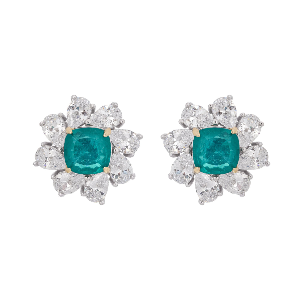 Erica Green Flower Shaped Gemstone Sterling Silver Earrings