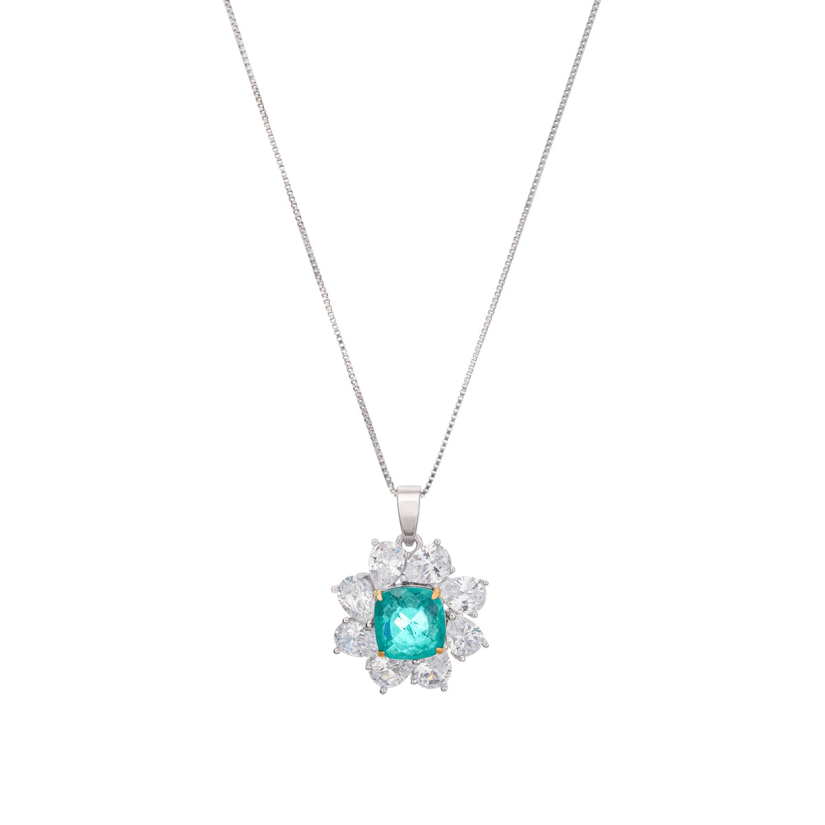Erica Green Flower Shaped Gemstone Pendant Sterling Silver Necklace