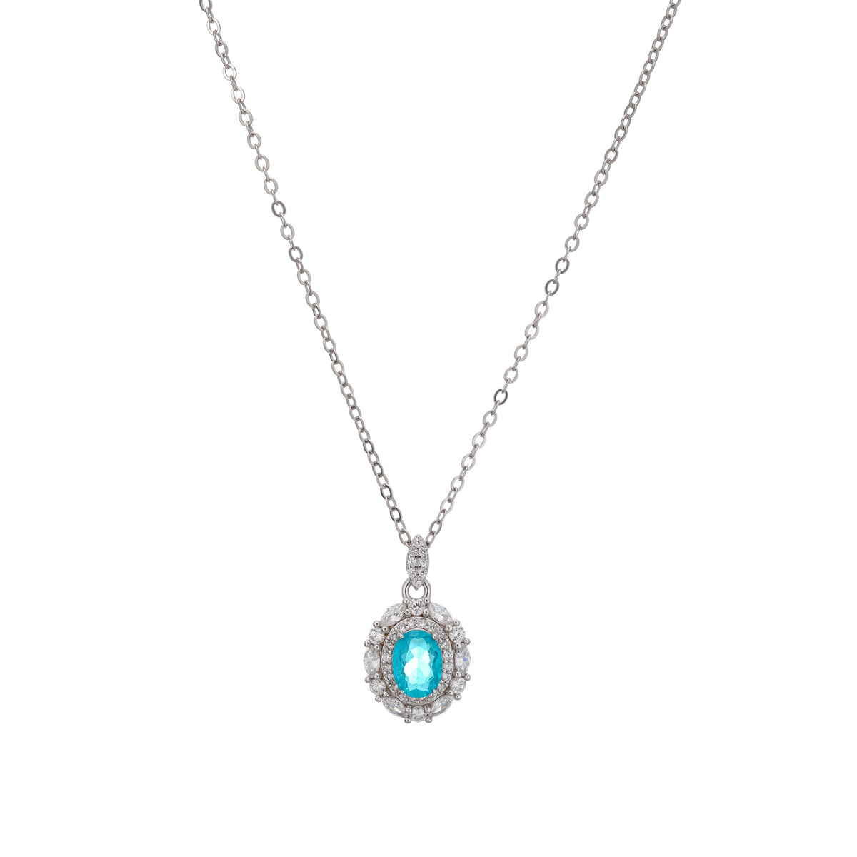 Annina Blue Oval Gemstone Pendant Sterling Silver Necklace