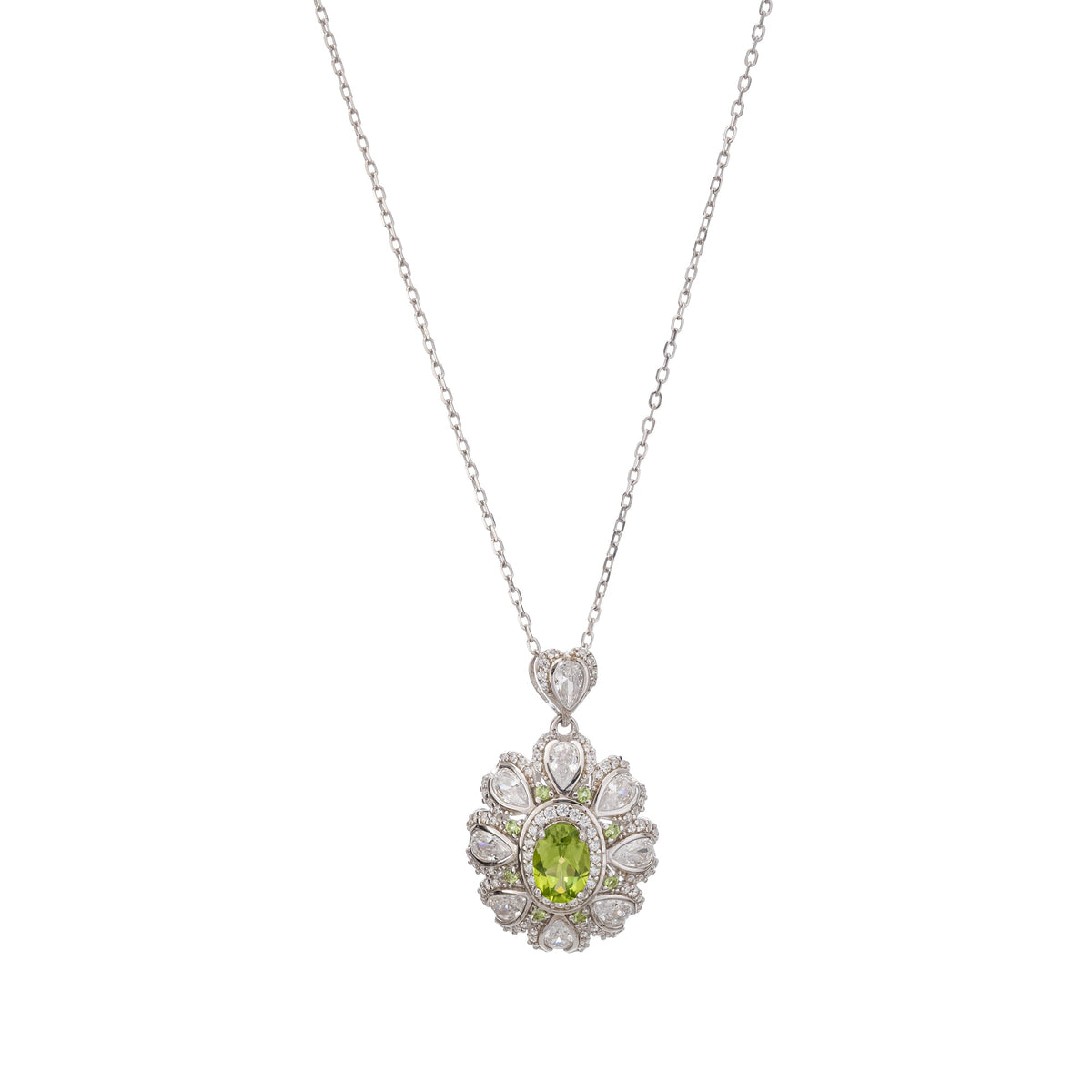 Kyliegh Green Floral Gemstone Pendant Sterling Silver Necklace