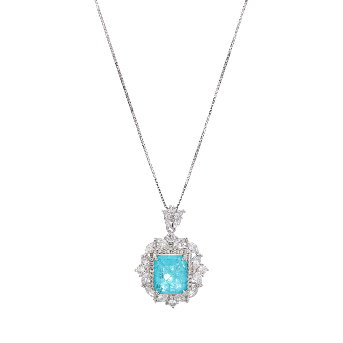 Anneli Aquamarine Floral Gemstone Pendant Sterling Silver Necklace