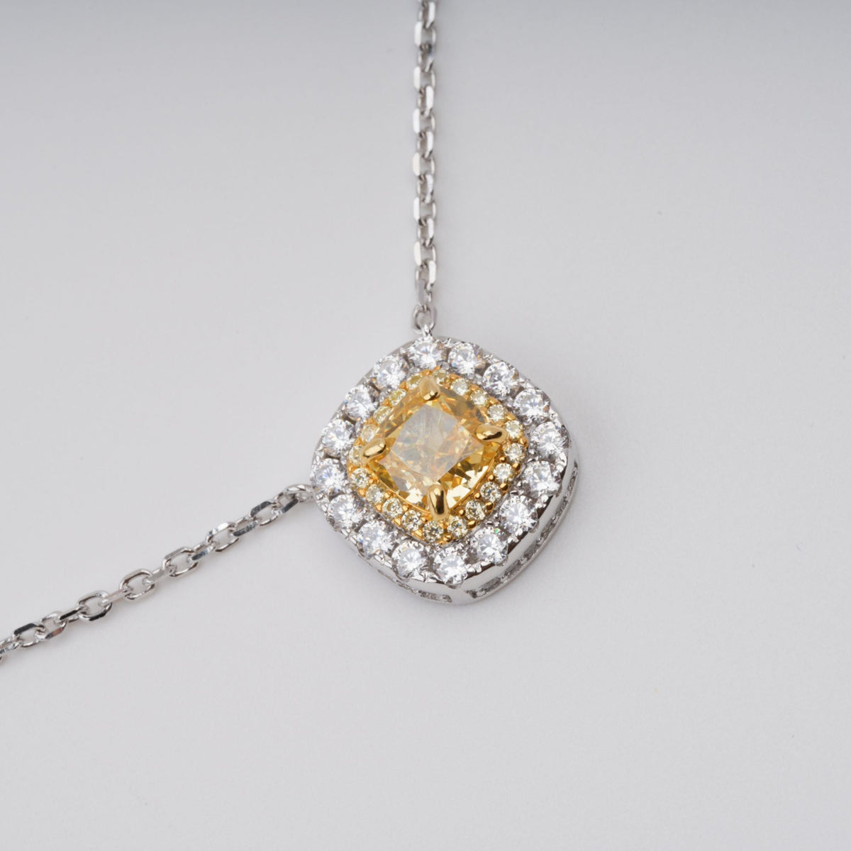 Aava Yellow Square Cut Gemstone Pendant Sterling Silver Necklace