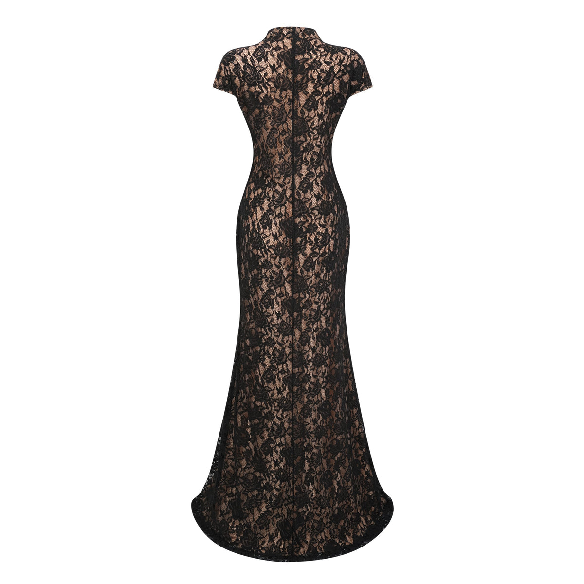 Andrea Black Keyhole Lace Maxi Dress with High Thigh Slit (Final Sale-US Only)