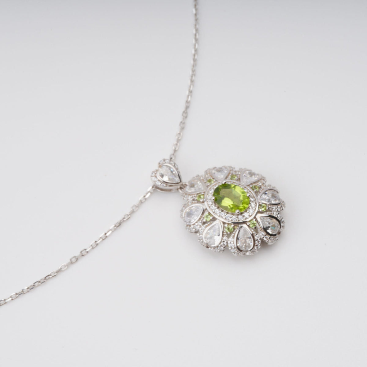 Kyliegh Green Floral Gemstone Pendant Sterling Silver Necklace