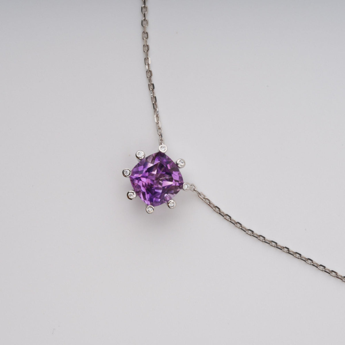 Giannetta Purple Square Cut Gemstone Pendant Sterling Silver Necklace