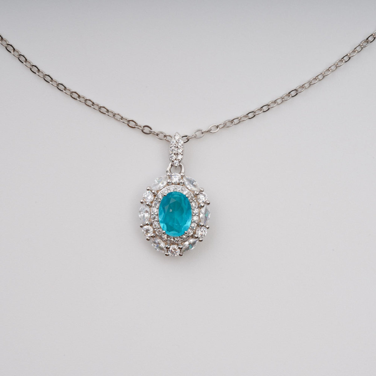 Annina Blue Oval Gemstone Pendant Sterling Silver Necklace