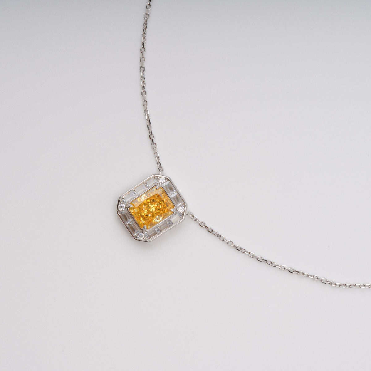 Eini Yellow Square Gemstone Pendant Sterling Silver Necklace