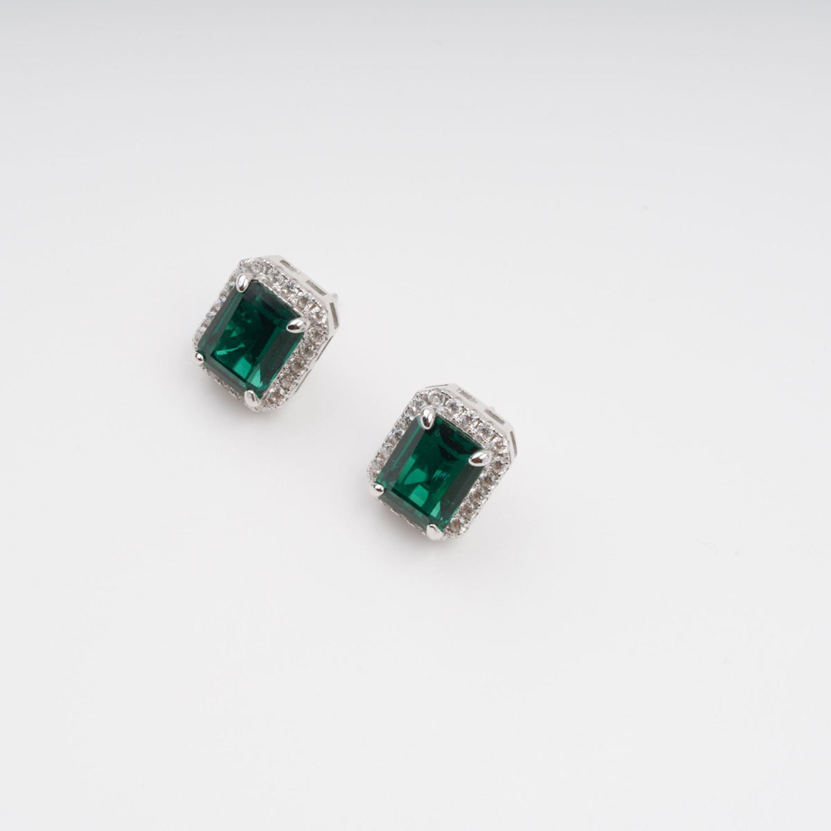 Mielikki Green Square Emerald Cut Gemstone Sterling Silver Earrings