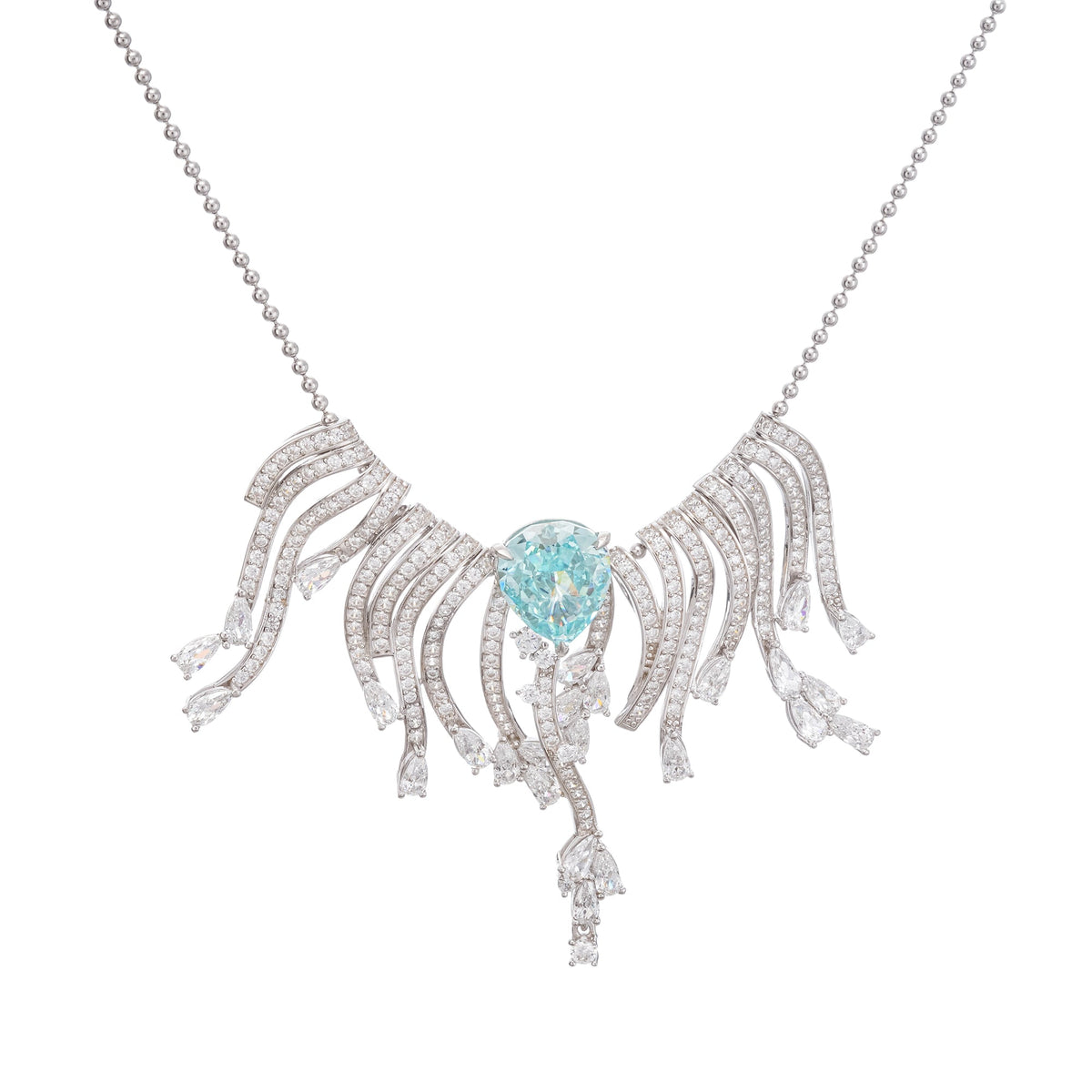 Beata Aquamarine Pear Cut Gemstone Asymmetrical Pendant Sterling Silver Necklace