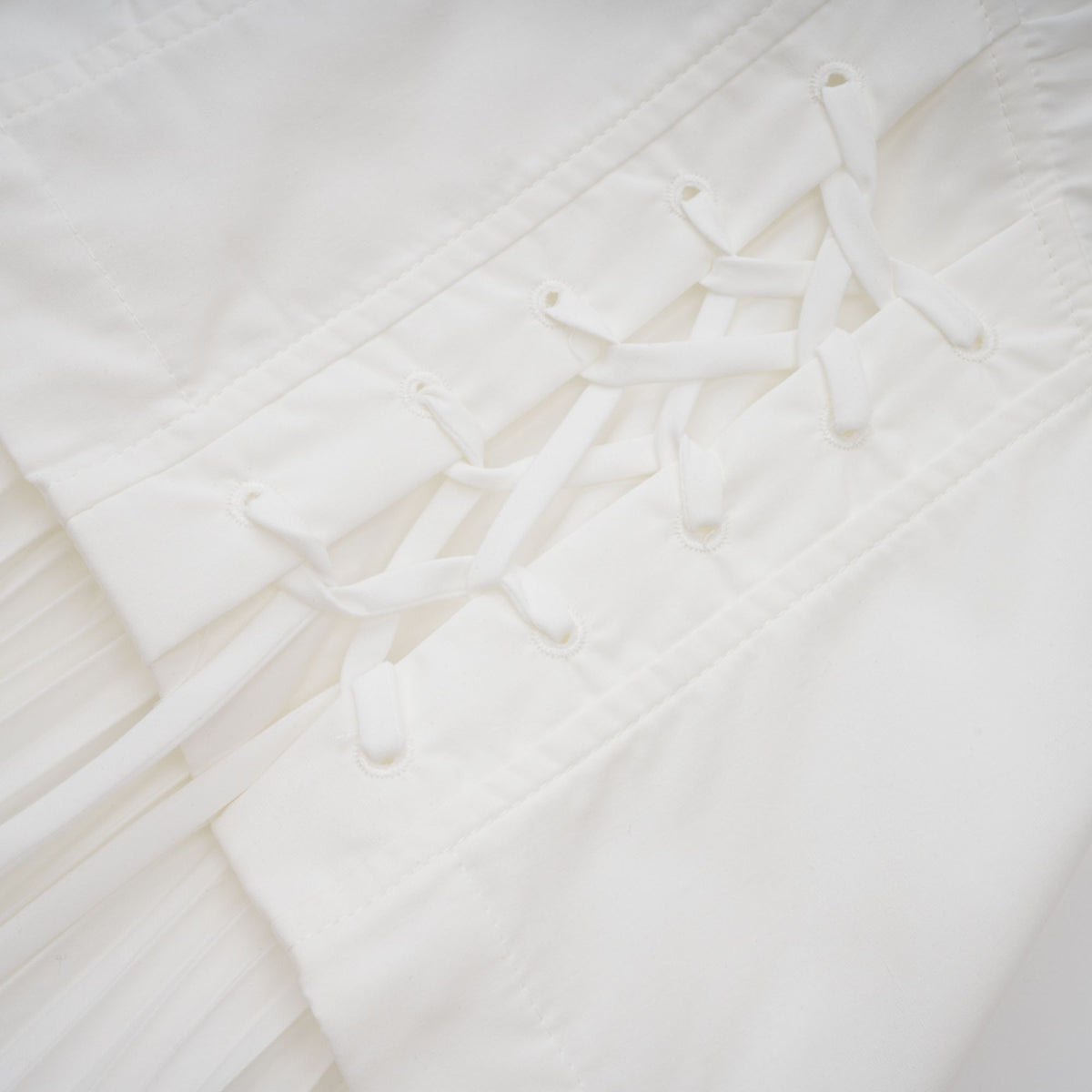 Vienne White Lace-Up Pleated Maxi Dress (Final Sale-US Only)