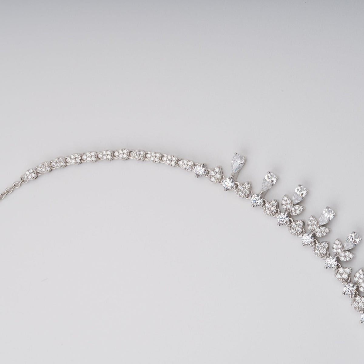 Salli Silver Tone Symmetrical Embellished Sterling Silver Necklace