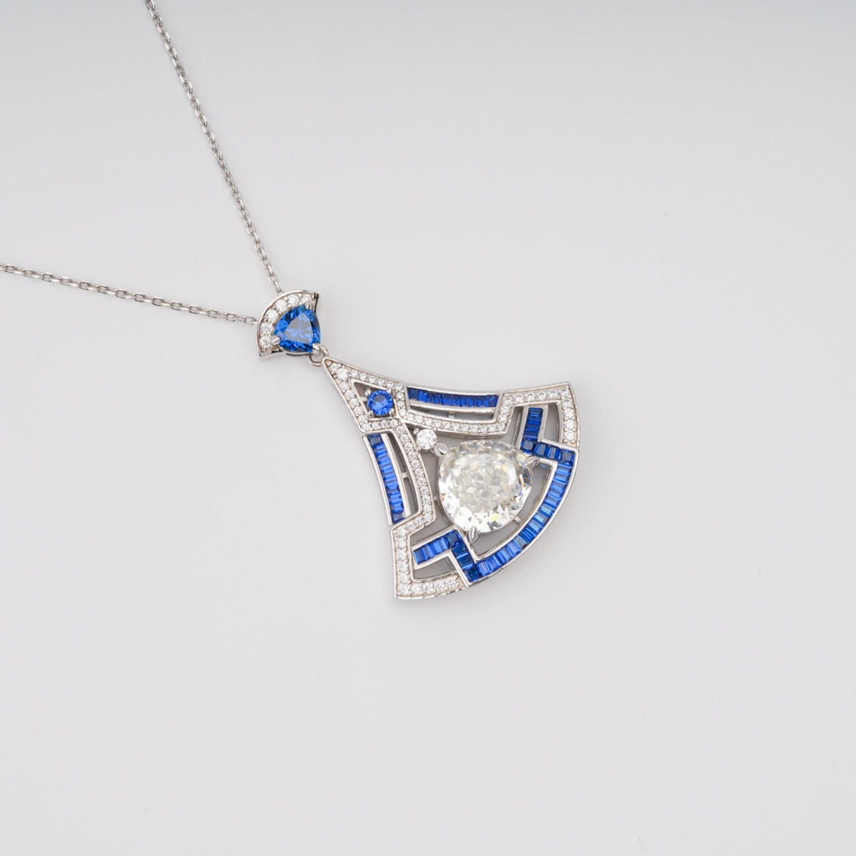 Doris Blue Ginkgo Leaf Gemstone Pendant Sterling Silver Necklace
