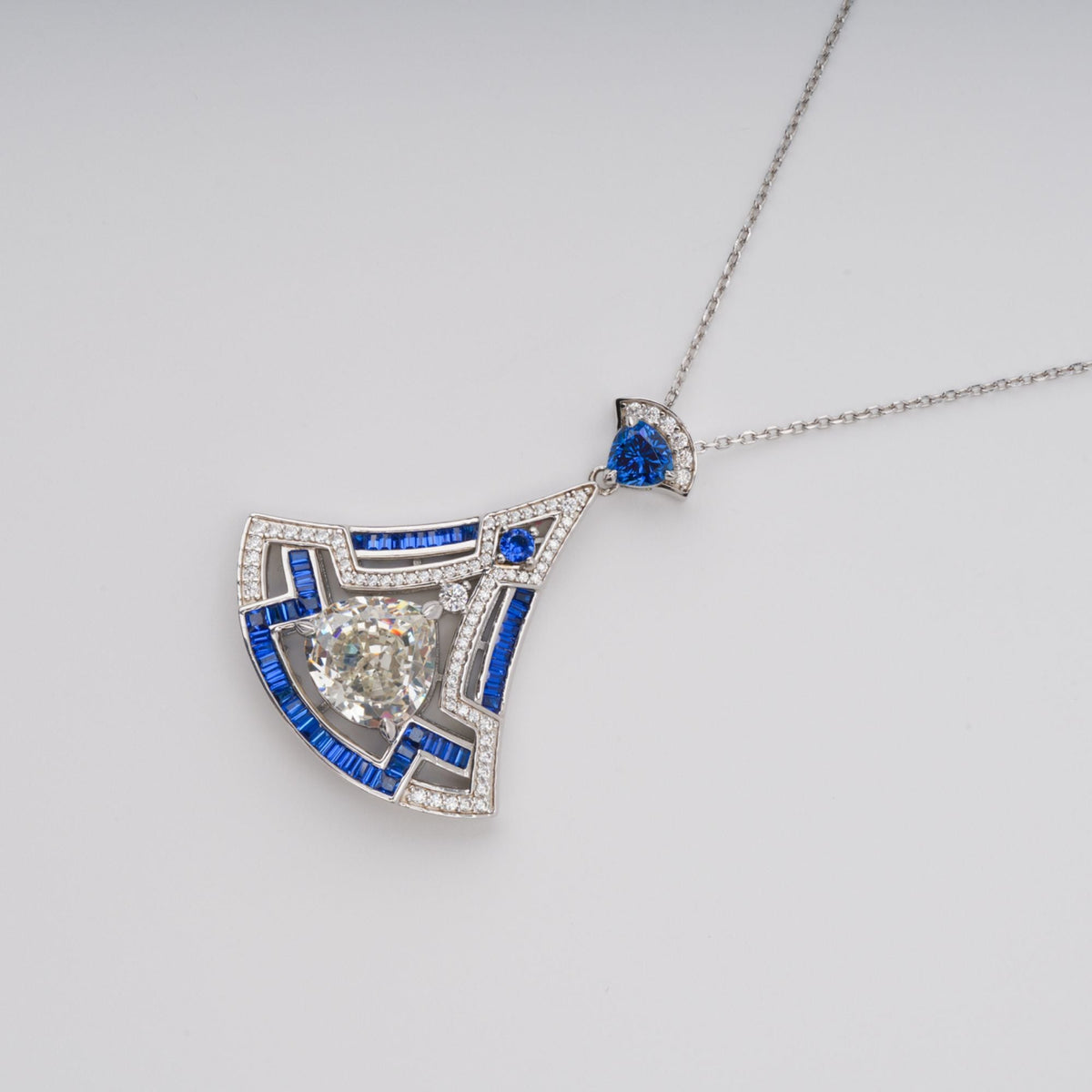 Doris Blue Ginkgo Leaf Gemstone Pendant Sterling Silver Necklace