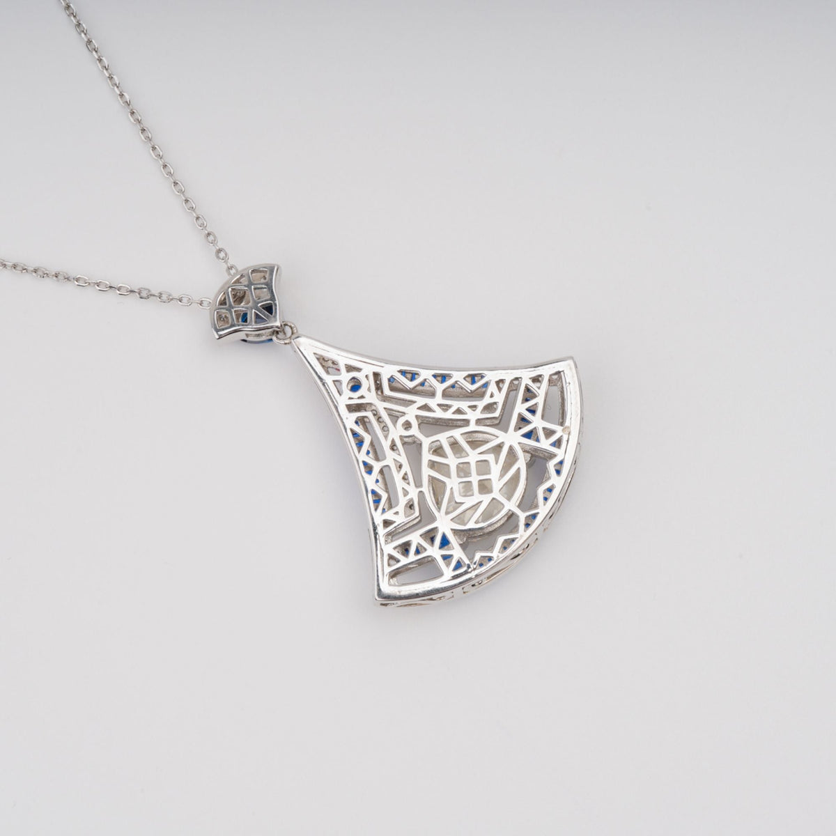 Doris Blue Ginkgo Leaf Gemstone Pendant Sterling Silver Necklace
