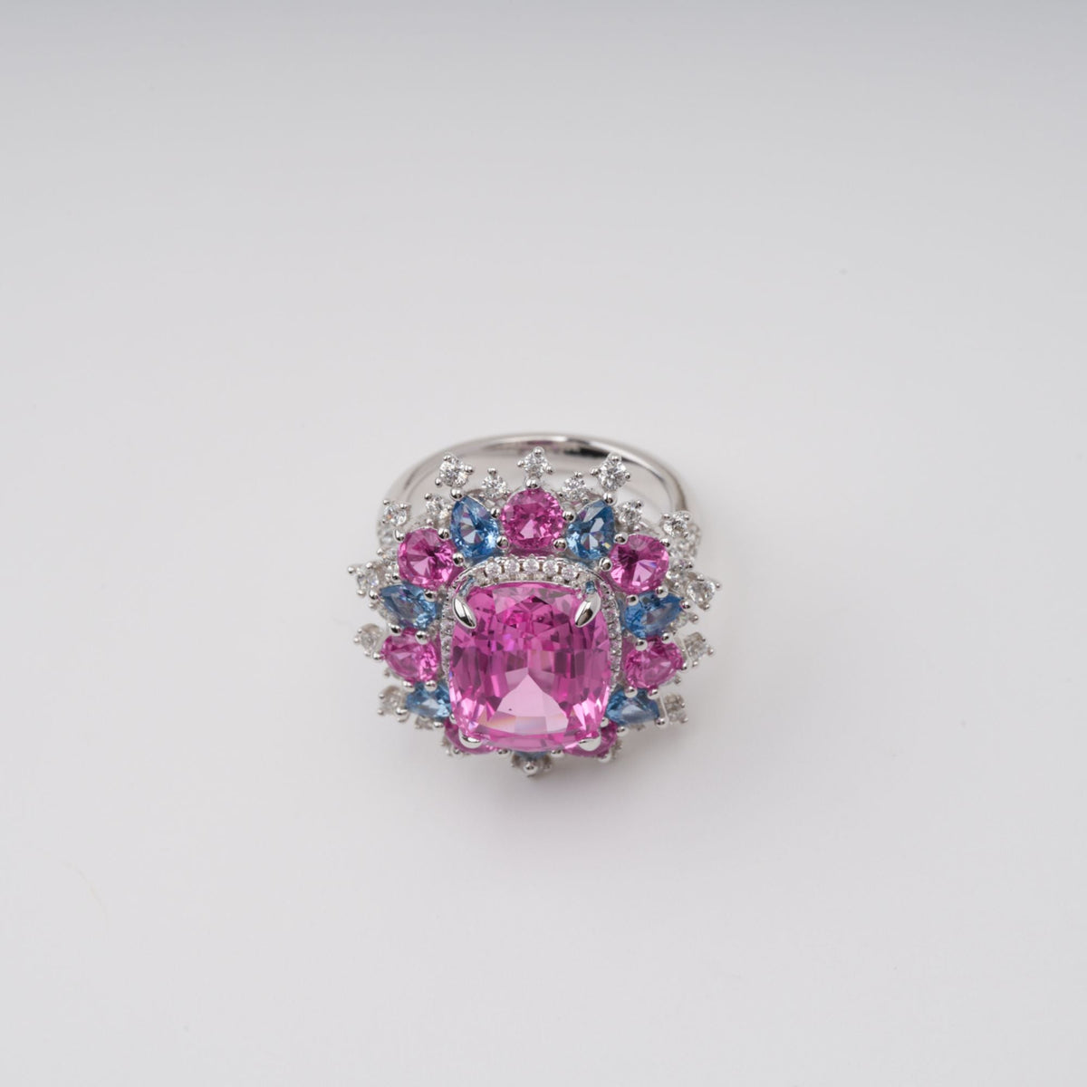 Révérence Pink Halo-Set Zircon Gemstone Sterling Silver Ring