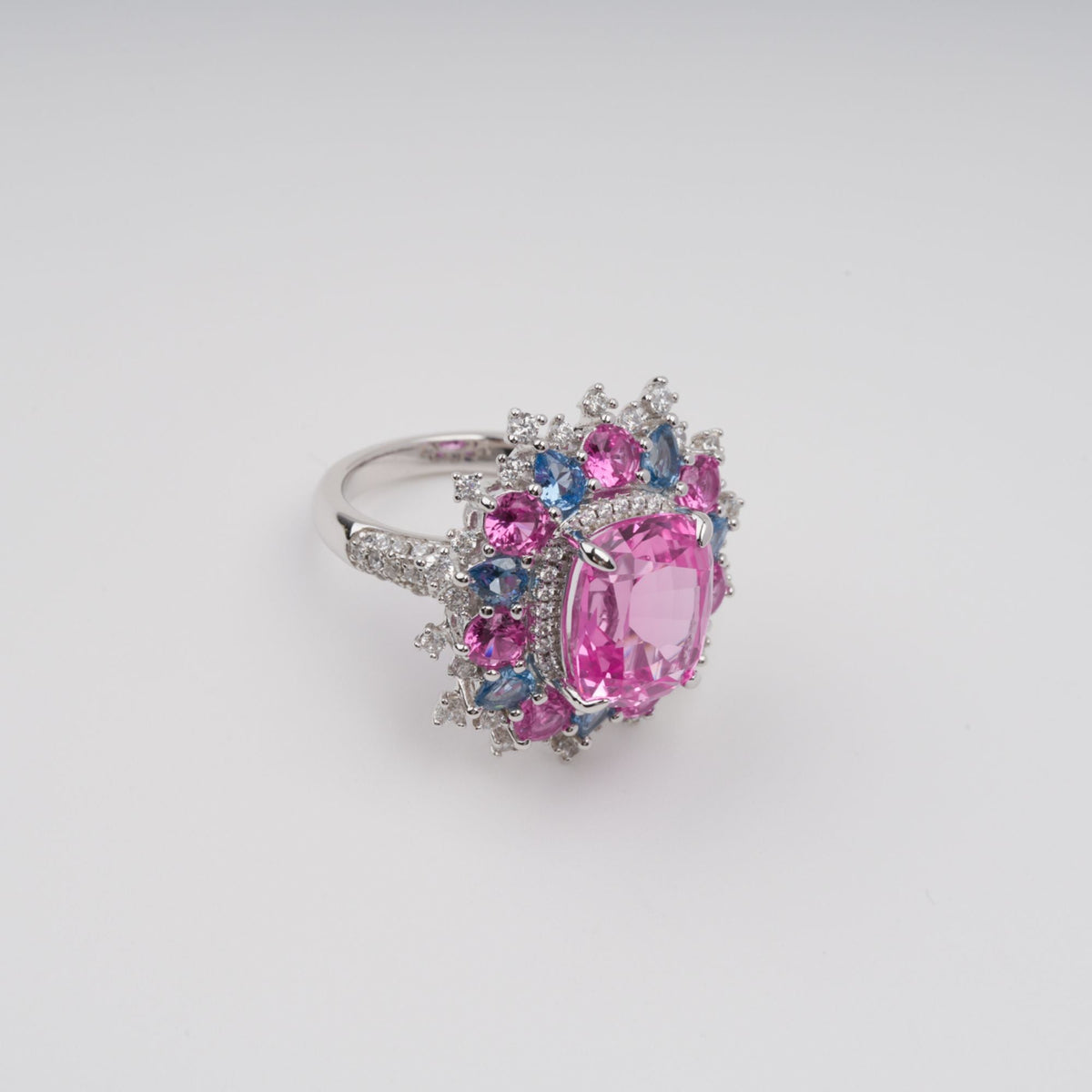 Révérence Pink Halo-Set Zircon Gemstone Sterling Silver Ring