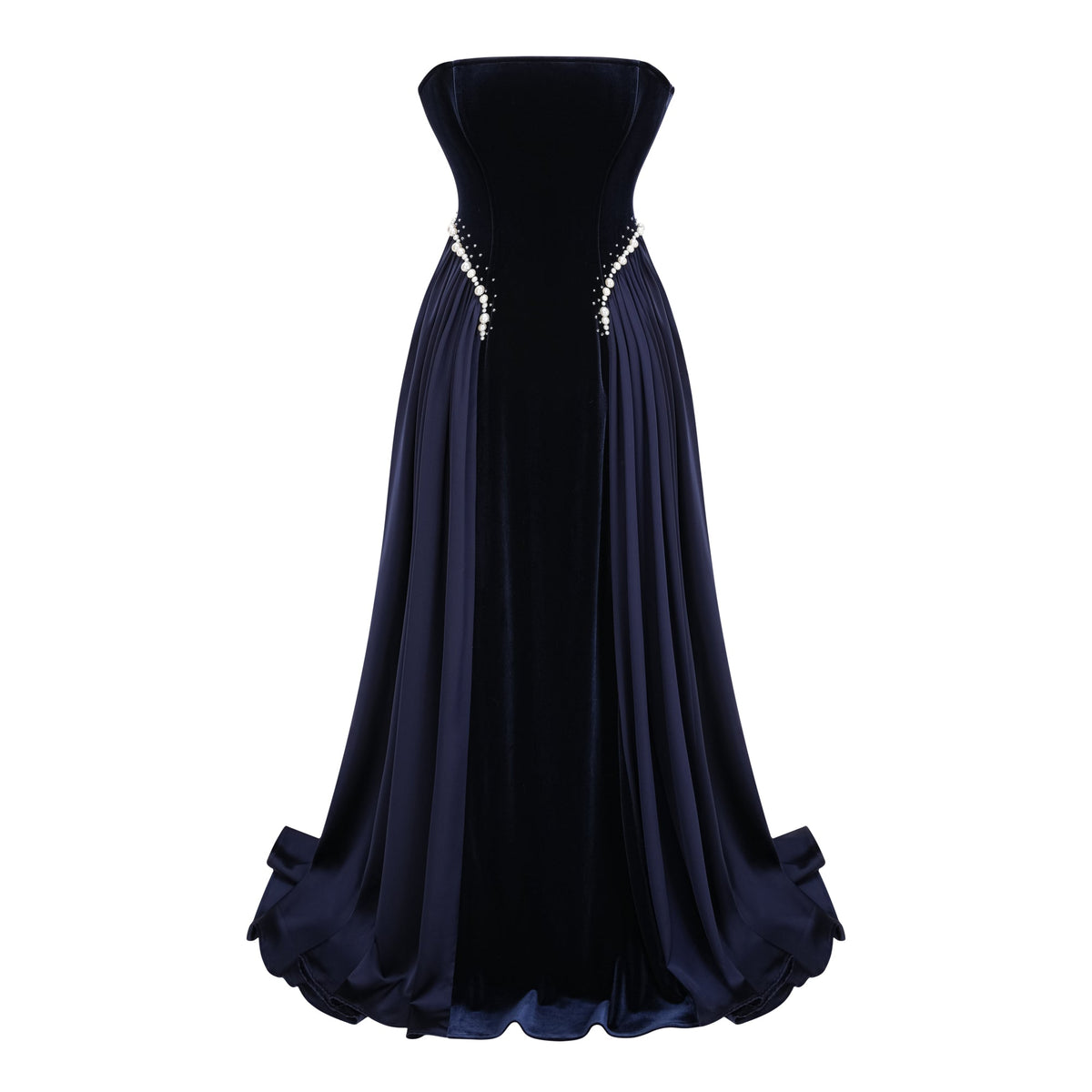 Raffaella Sapphire Pearl Trim Maxi Gown
