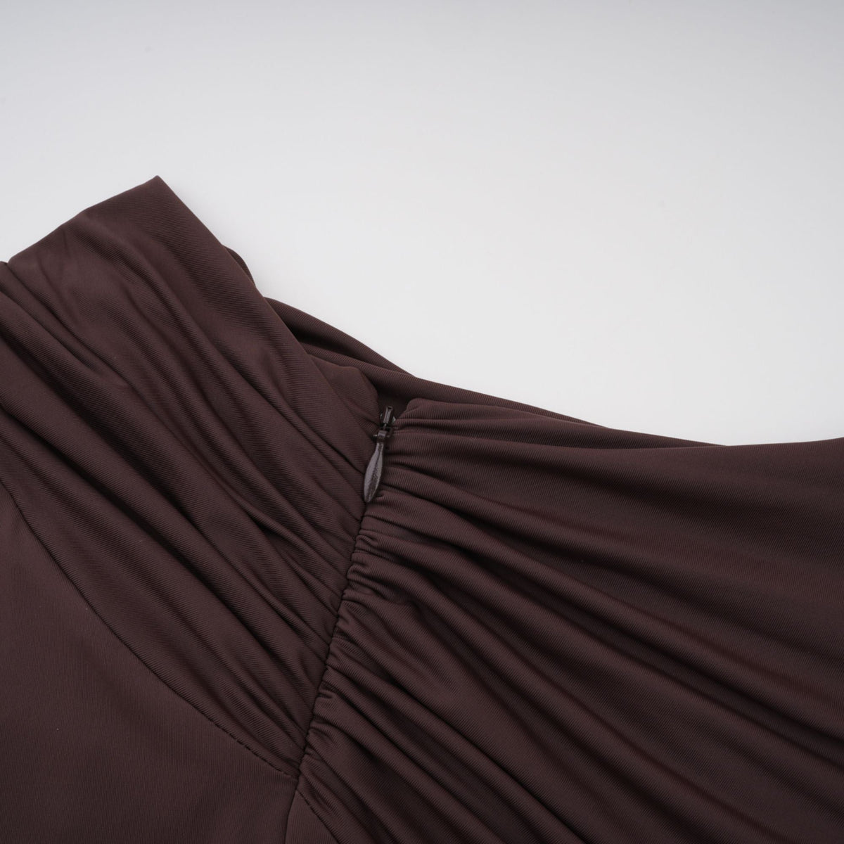 Prune Brown Night Out Asymmetrical Ruched Midi Dress