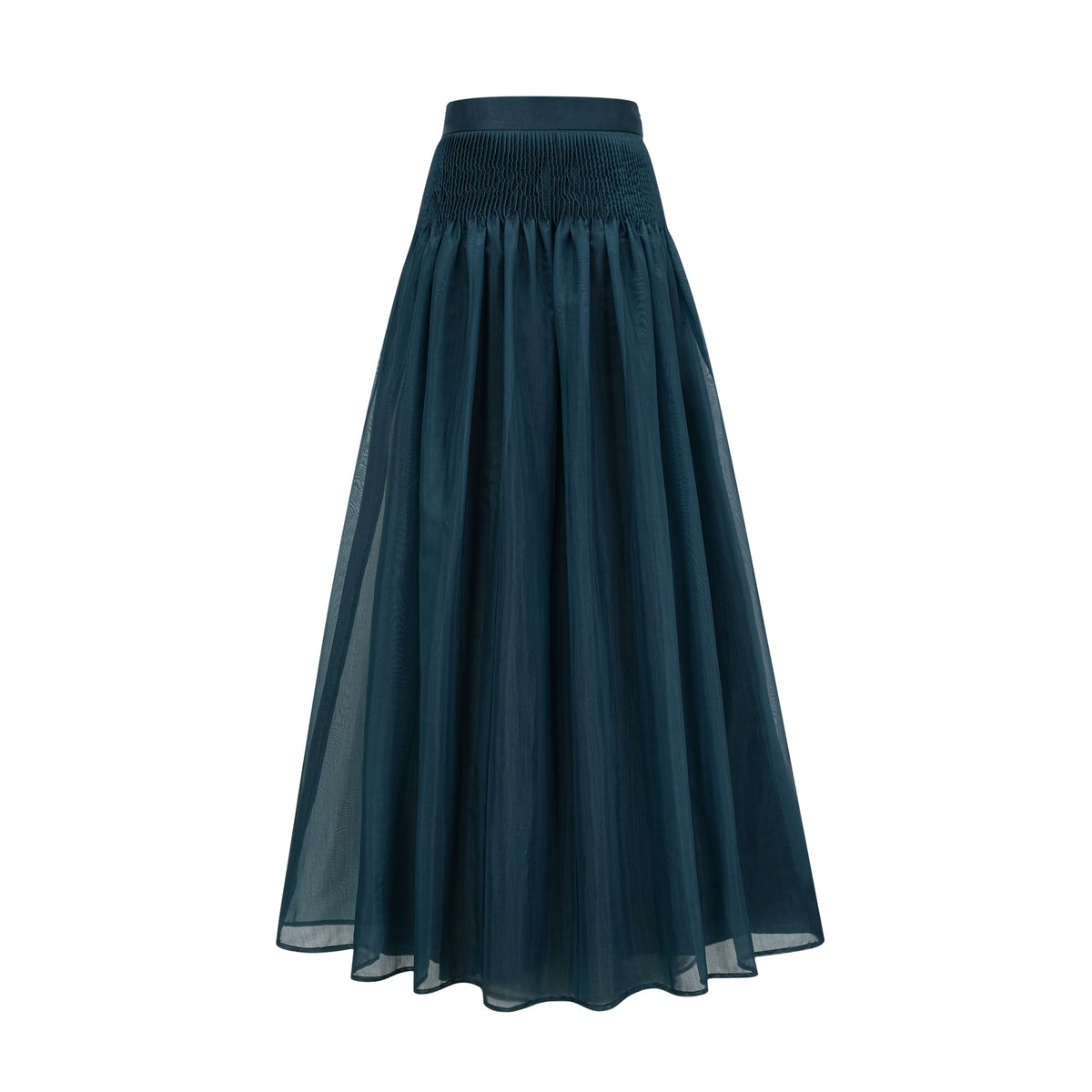Zoé dark-green ribbon tie-neck shirt & skirt matching set (Final Sale-US Only)