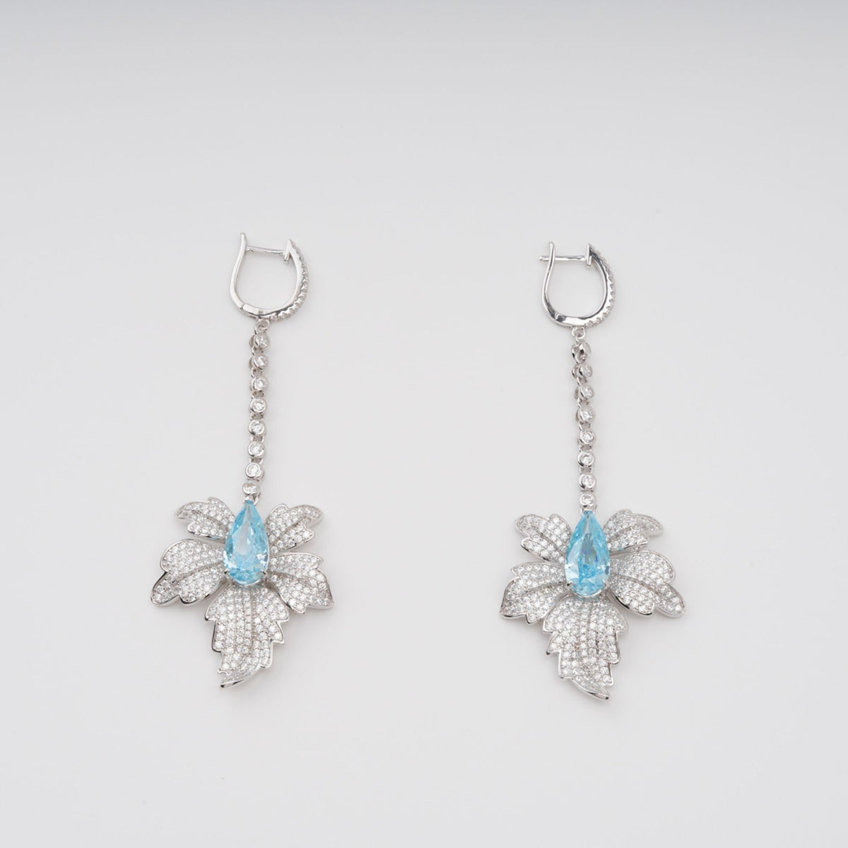 Vilhelmiina Blue Leaf Gemstone Dangle Sterling Silver Earrings