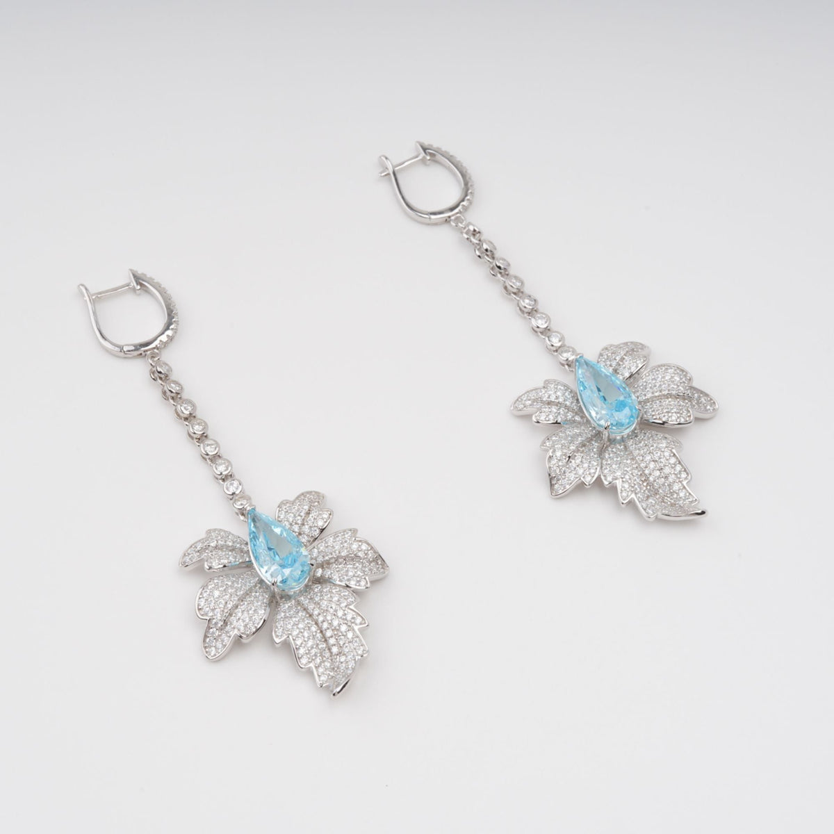 Vilhelmiina Blue Leaf Gemstone Dangle Sterling Silver Earrings