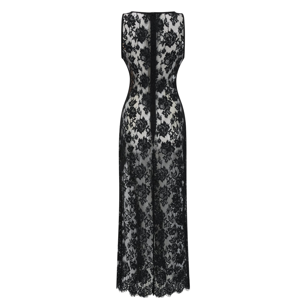 Olesya Black Semi Sheer Lace Maxi Dress