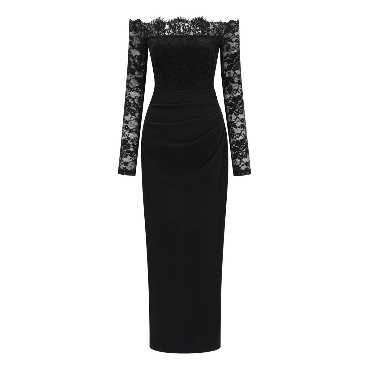 Nephele Black Off Shoulder Floral Lace Maxi Dress