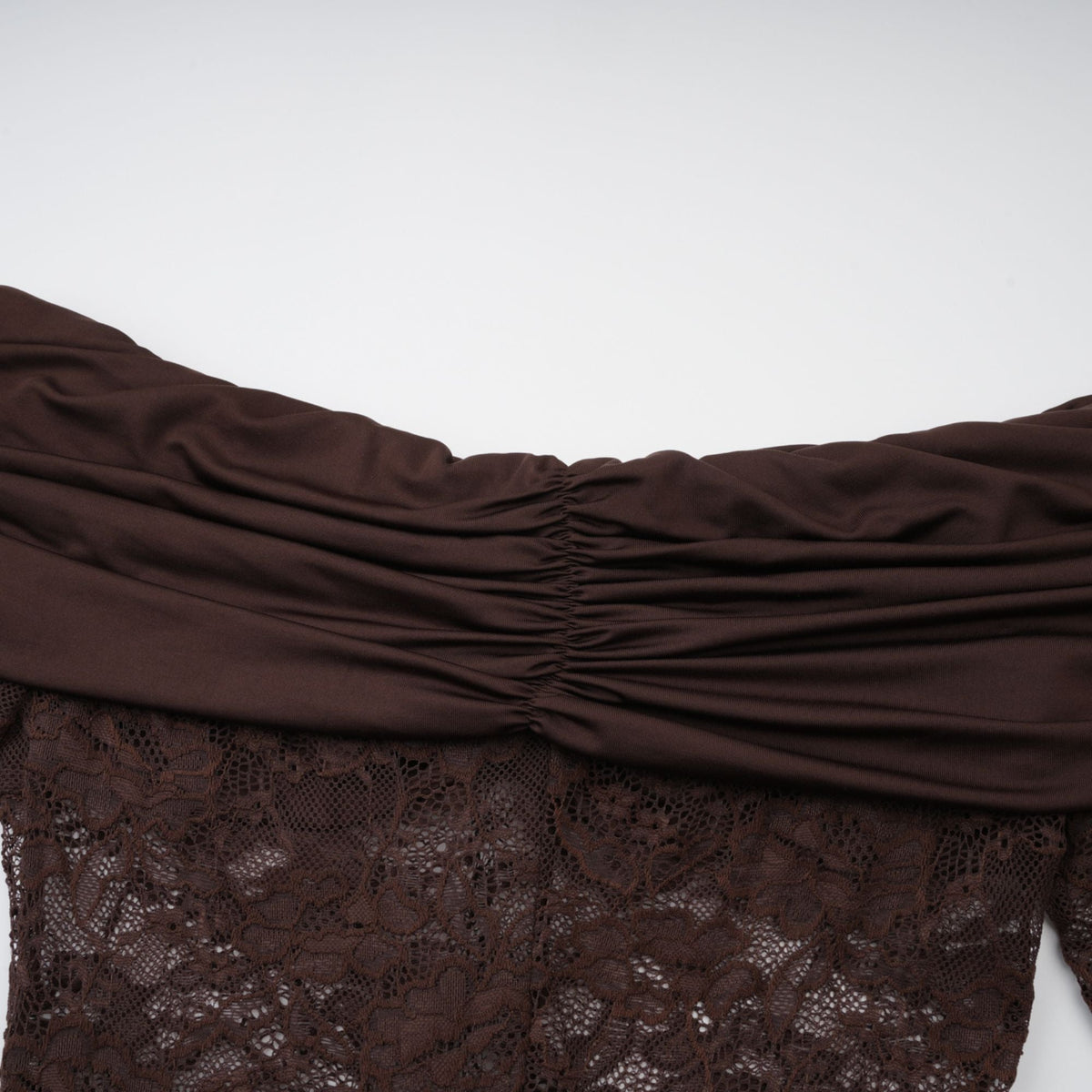 Brigitte Brown Lace Panel Ruched Maxi Dress (Final Sale-US Only)