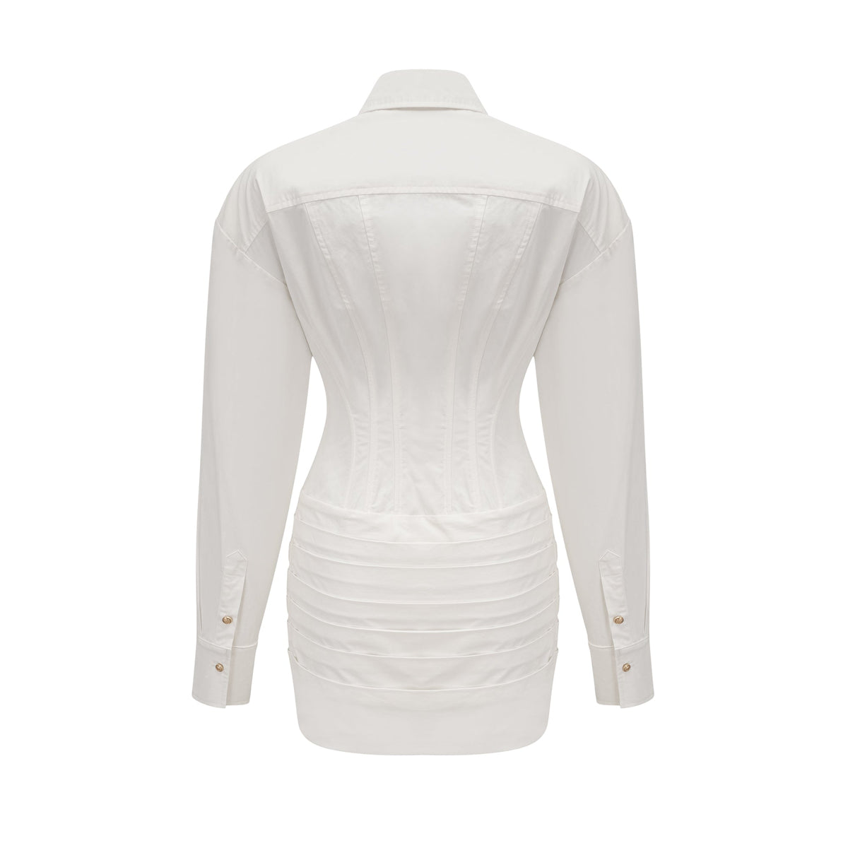 Orlane White Cinched-Waist Pleated Mini Shirt Dress