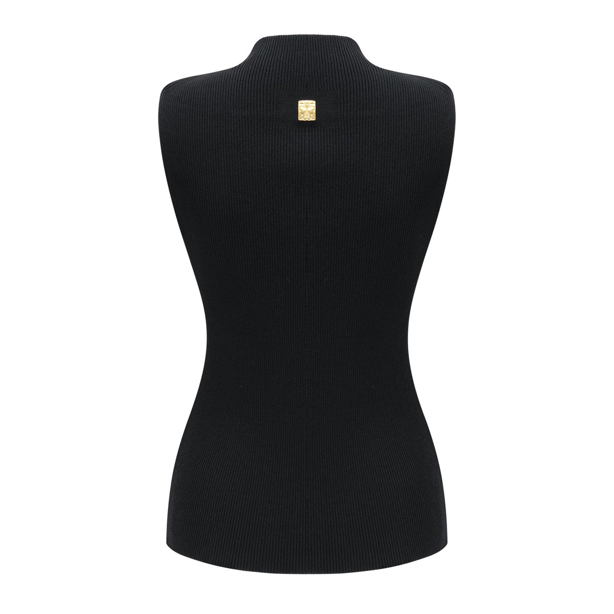 Ysandre Black Ribbed Knit Keyhole Tank Top