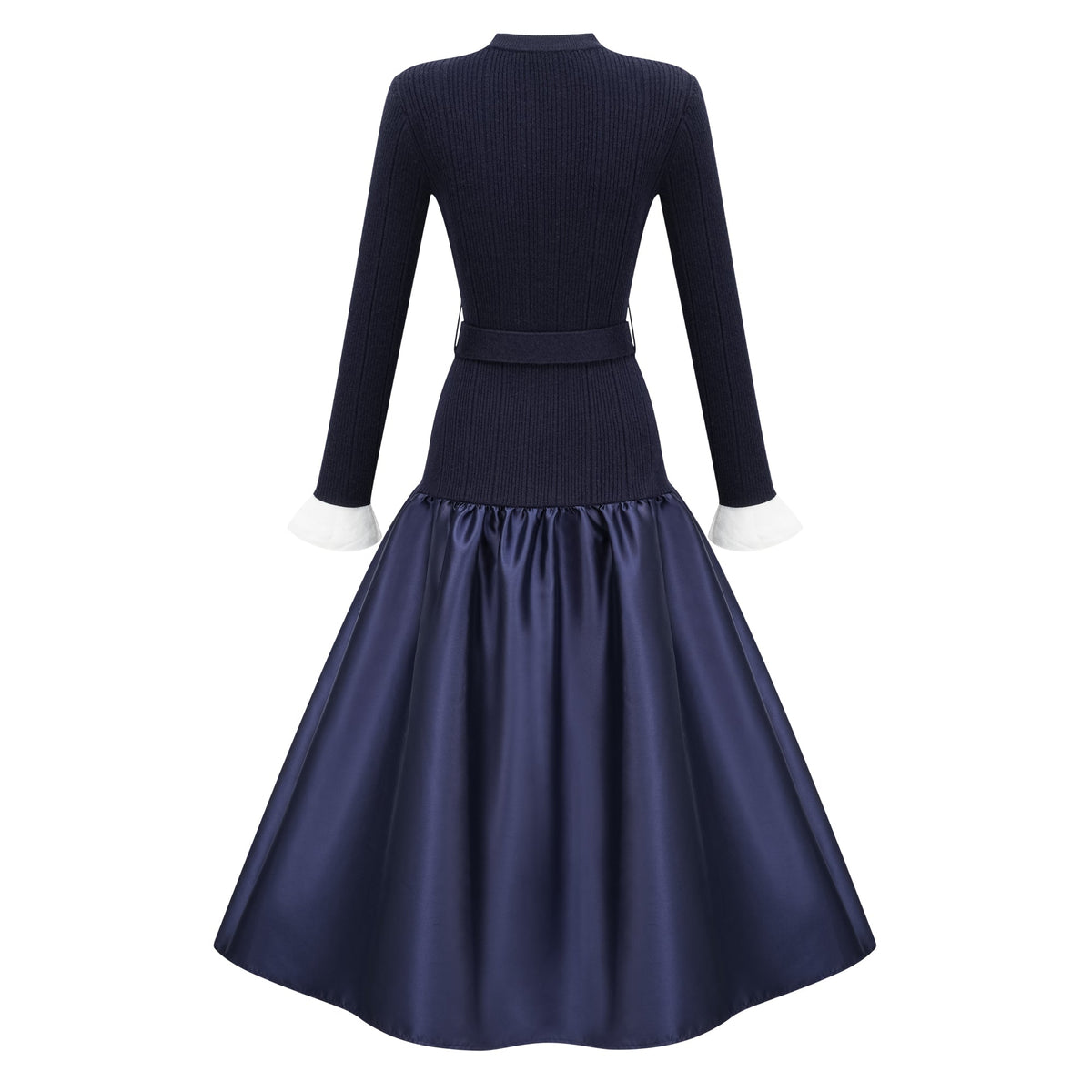 Fern Navy Blue Satin Panel Knit Midi Dress (Final Sale-US Only)