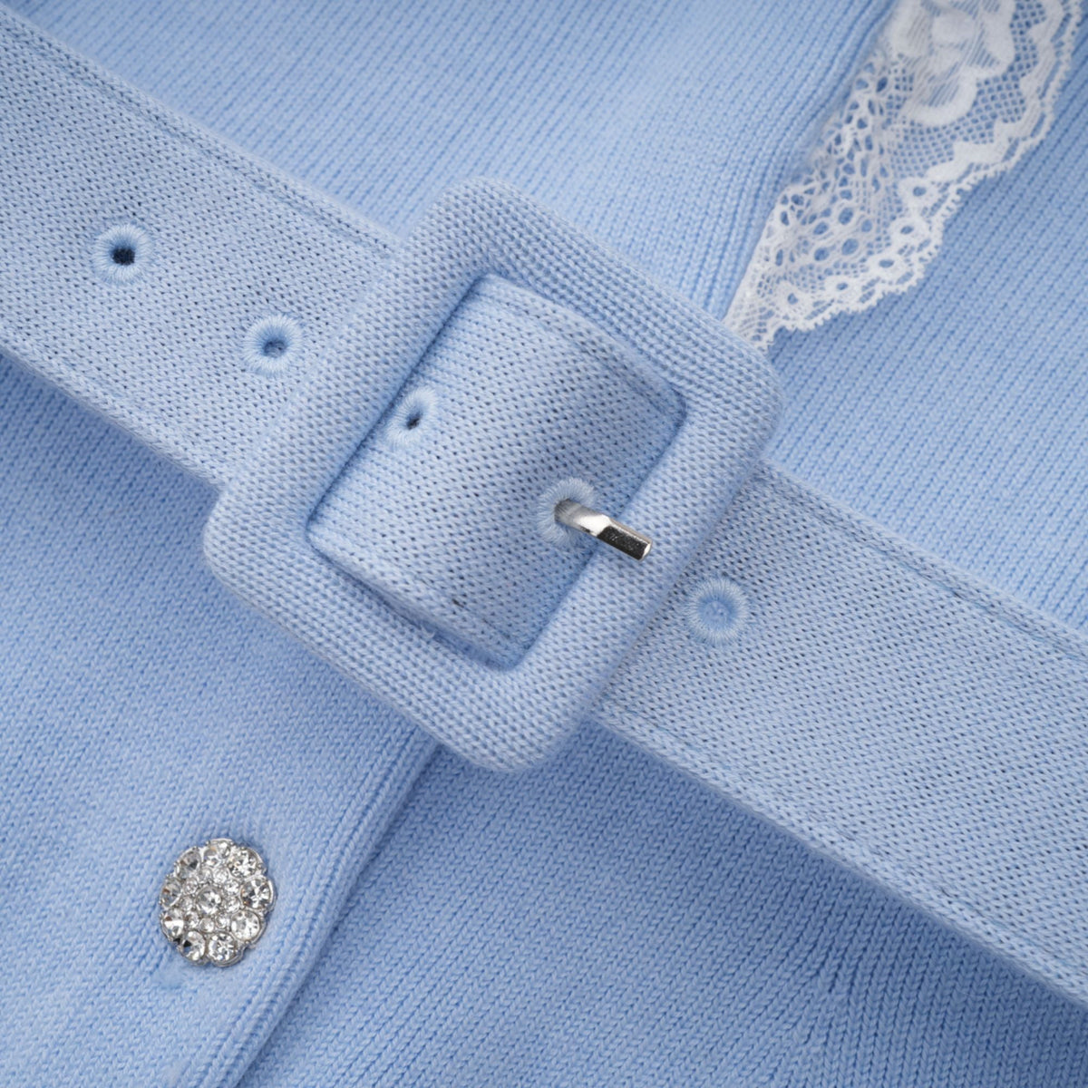 Irina Blue Embellished Ruffled Ribbed Knit Cardigan (Final Sale-US Only)