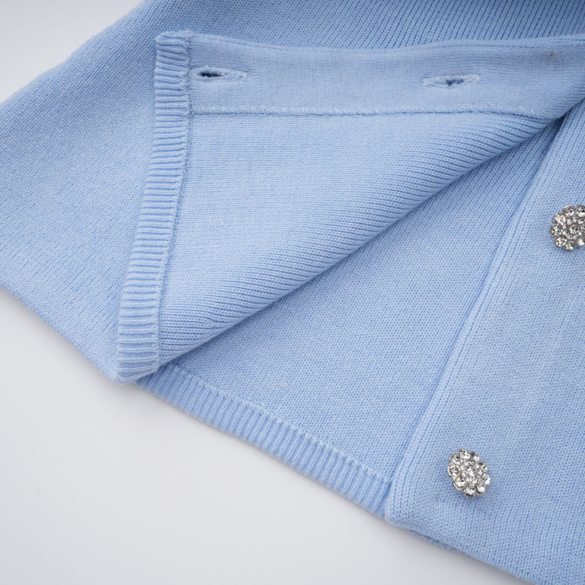 Irina Blue Embellished Ruffled Ribbed Knit Cardigan (Final Sale-US Only)