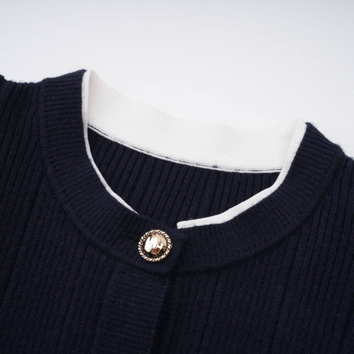 Fern Navy Blue Satin Panel Knit Midi Dress (Final Sale)