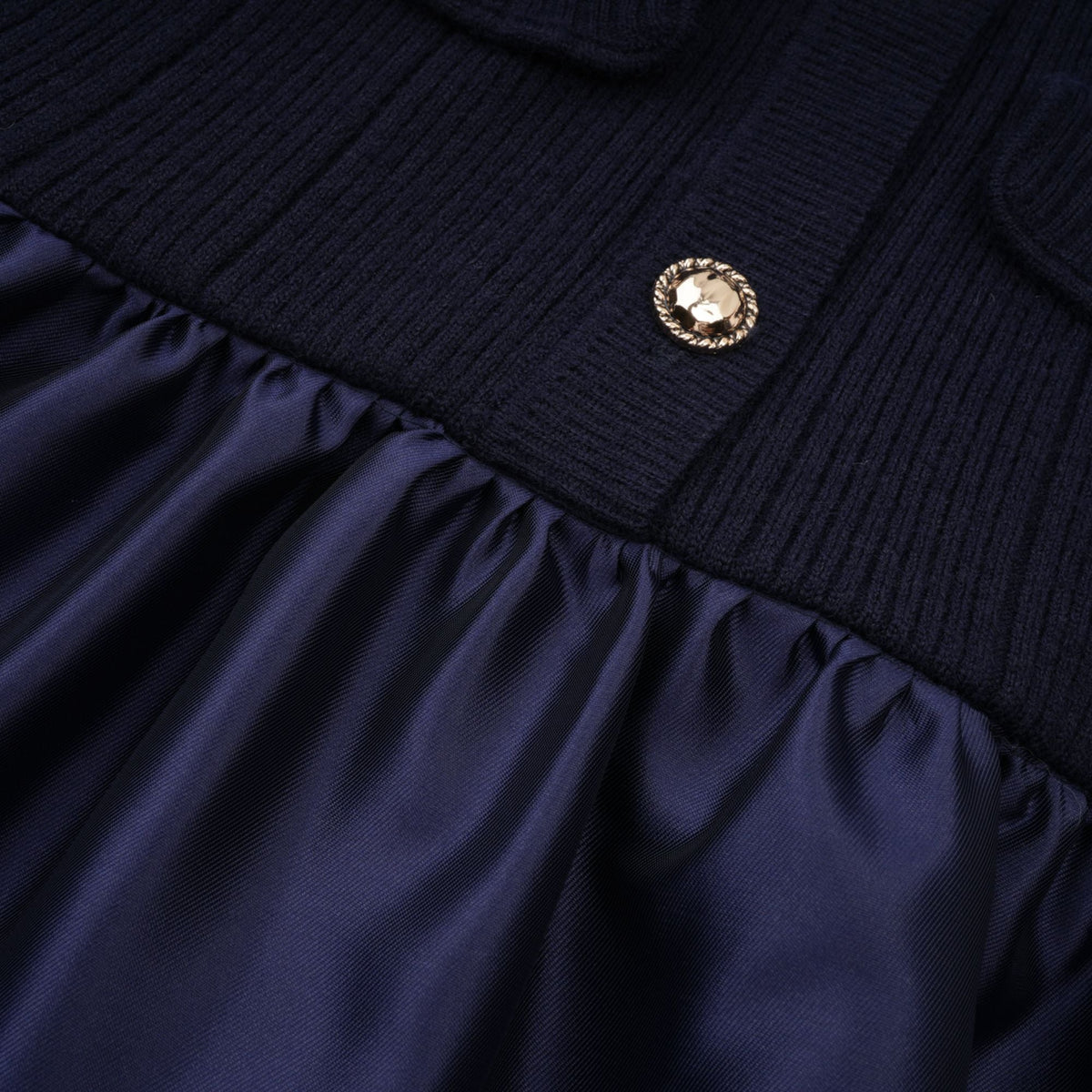 Fern Navy Blue Satin Panel Knit Midi Dress (Final Sale-US Only)