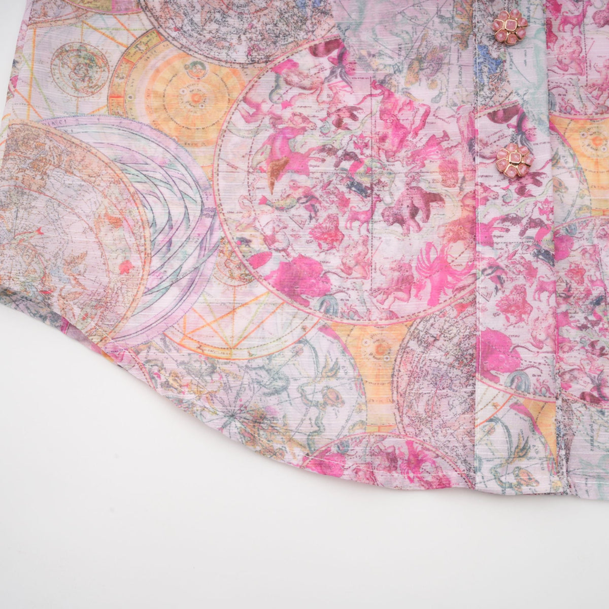 Cherry pink pattern-print shirt & skirt matching set