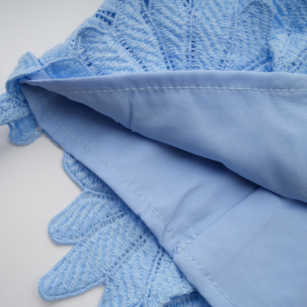 Audrey blue guipure-lace top & skirt matching set