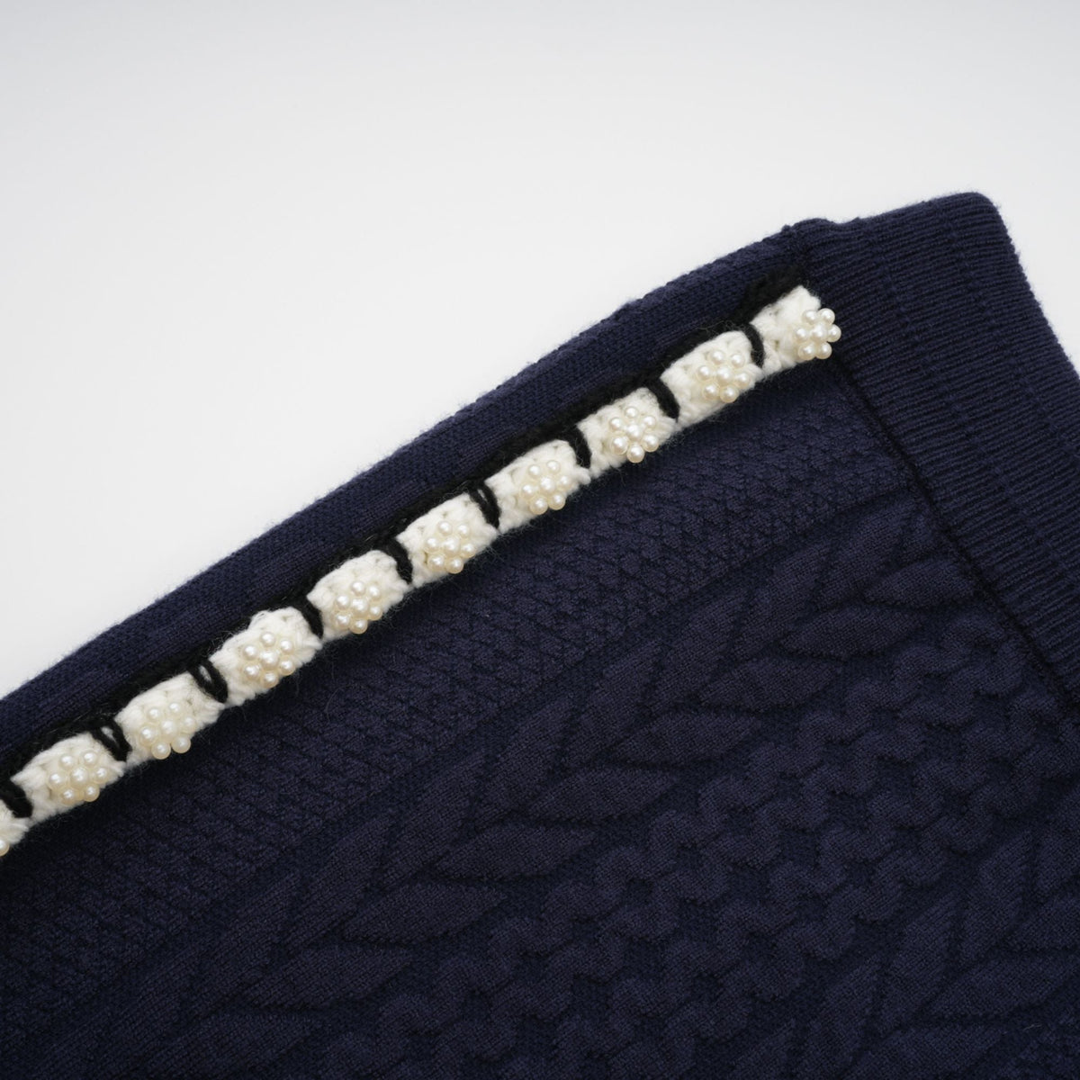 Elvira navy blue crochet-knit cardigan & trousers matching set (Final Sale-US Only)