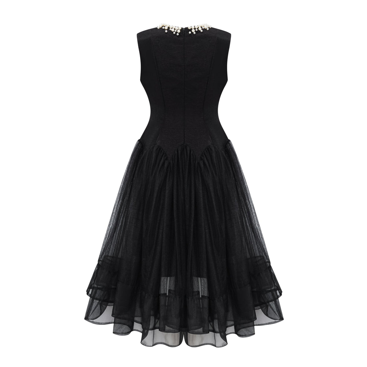 Ofra Black Pearl Pleated Midi Dress