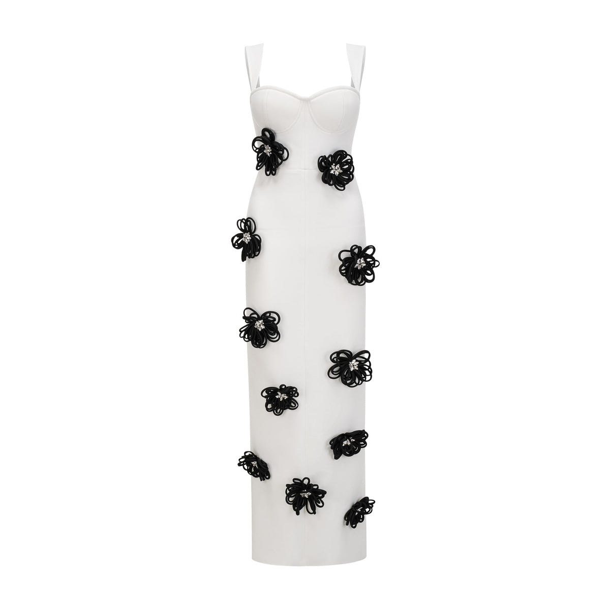 Olivia white floral-appliqué bandage maxi dress