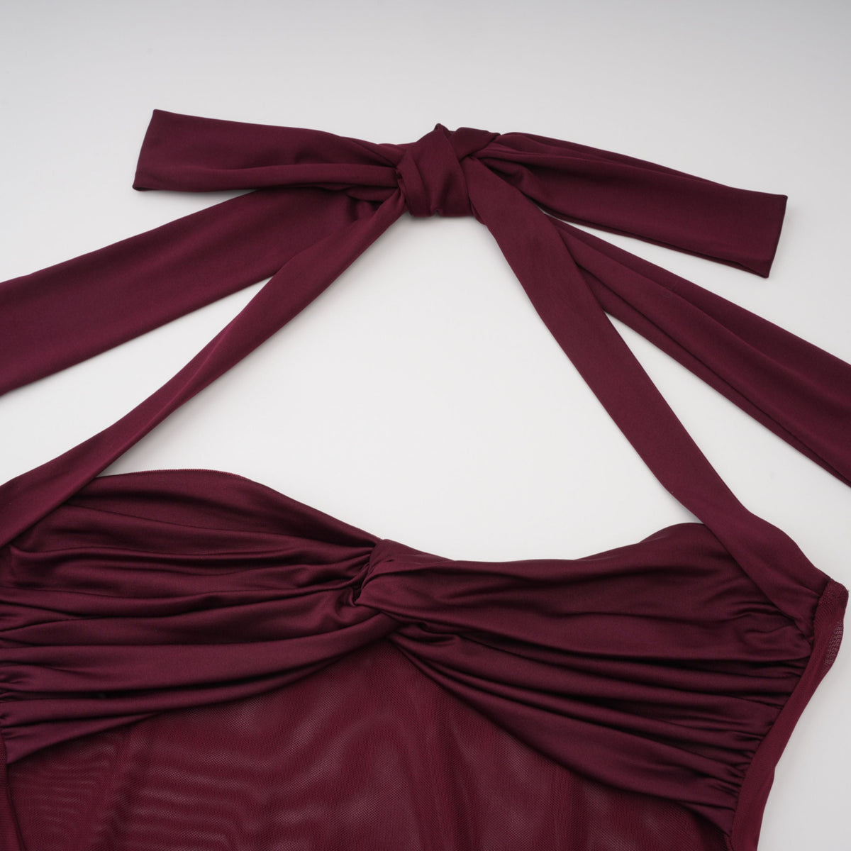 Amandine Burgundy Halterneck Gathered Maxi Dress (Final Sale-US Only)