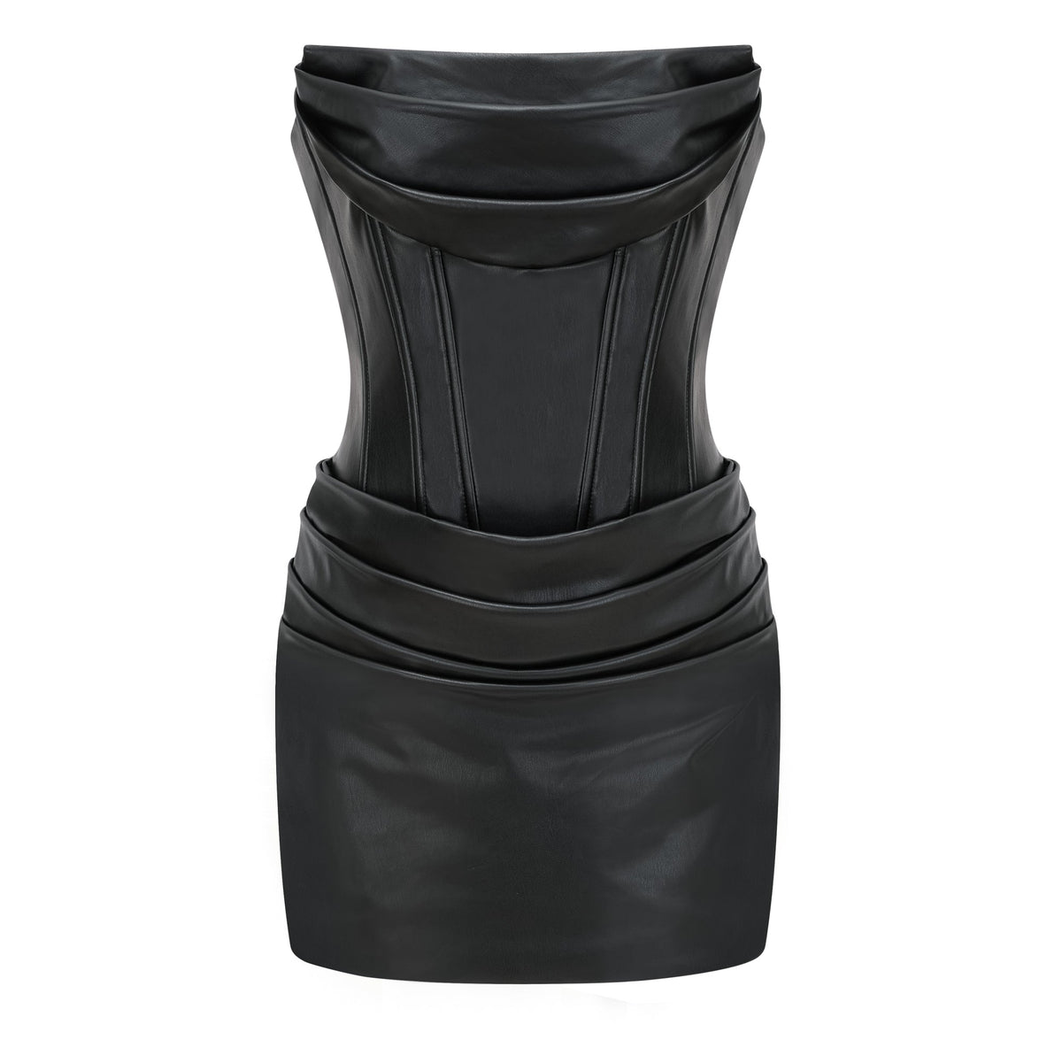 Agnes Black Ruched Leather Bodycon Mini Dress (Final Sale-US Only)