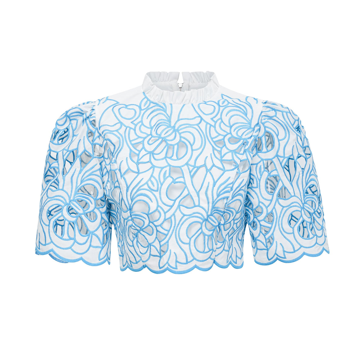 Aurore blue cut-out embroidered top & skirt matching set (Final Sale-US Only)