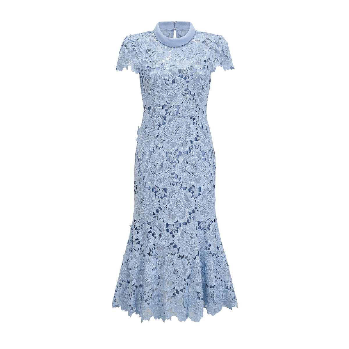 Aurore blue floral-appliqué lace midi dress