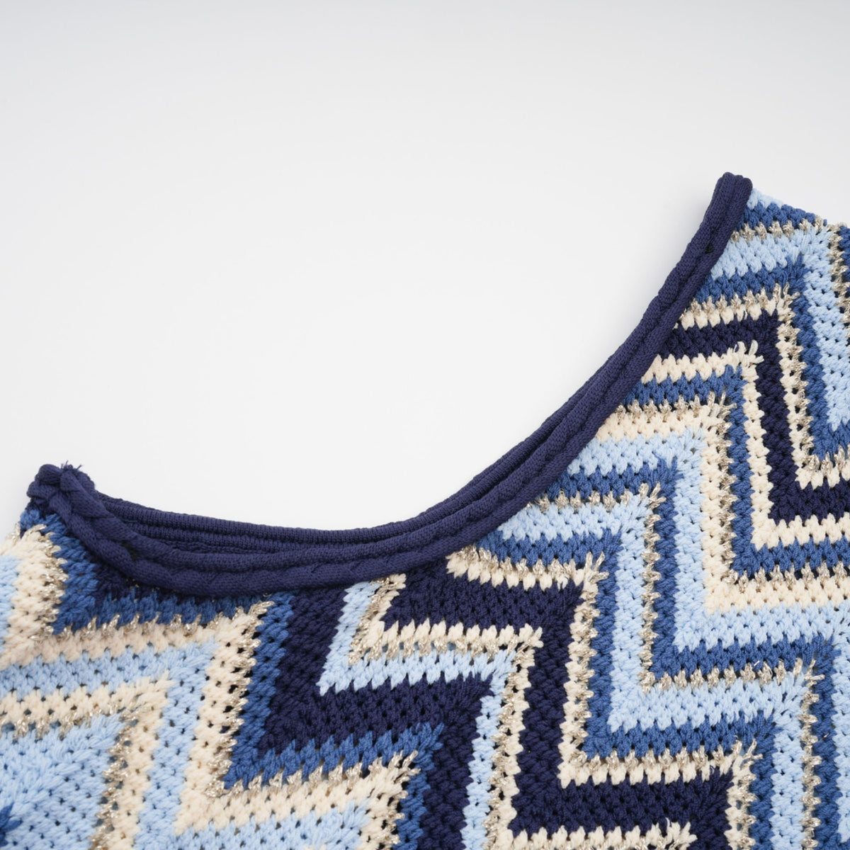 Irina blue zigzag-woven pointelle-knit top & trousers matching set