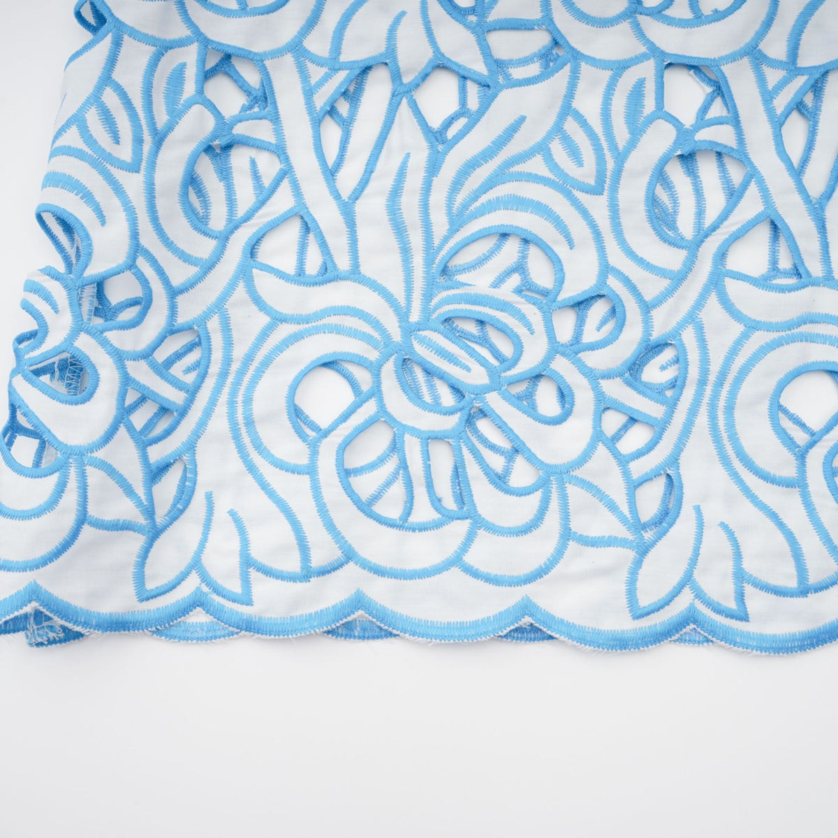 Aurore blue cut-out embroidered top & skirt matching set